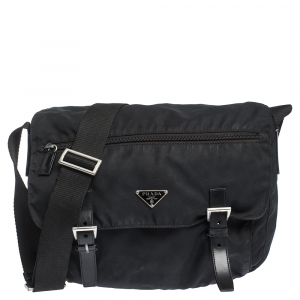 Prada Black Nylon and Leather Messenger Bag