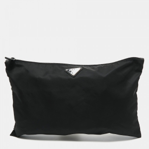 Prada Black Nylon and Leather Logo Slim Pouch 