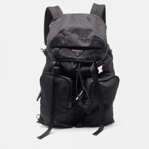 Prada Black Nylon and Saffiano Leather Backpack