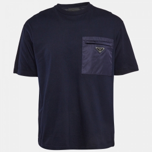 Prada Navy Blue Jersey Pocket Detailed T-Shirt L