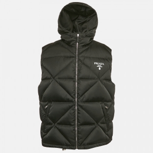 مملوكة مسبقًا Prada Black Nylon Quilted Down Gilet XL 