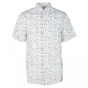 Prada White Printed Cotton Short Sleeve Button Front Shirt L
