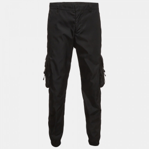 Pre Owned Prada Black Re-Nylon Triangle Logo Patch Jogger Pants M 