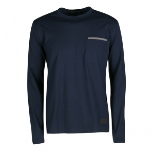 Prada Navy Blue Jersey Contrast Trim Long Sleeve Sport T-Shirt XL