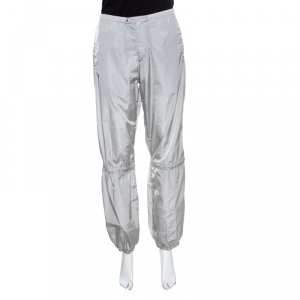 Prada Grey Nylon Toggle Cord Detail Elasticized Waist Casual Pants M