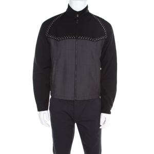Prada Bicolor Wool and Mohair Studded Zip Front Jacket S