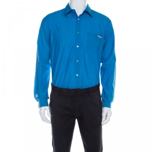 Prada Blue Cotton Full Sleeve Shirt L