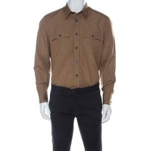 Prada Khaki-Beige Cotton Poplin Safari Style Full Sleeve Shirt L