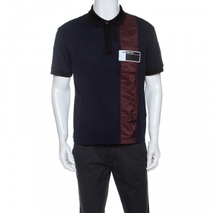 Prada Navy Blue Cotton Pique Panelled Polo T-Shirt M