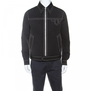 Prada Black Cotton Top Stitch Detail Point Collar Jacket M