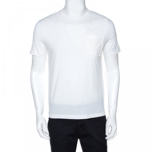 Prada White Stretch Cotton Contrast Hem Detail T-Shirt M