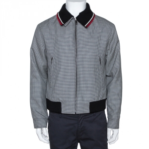 Prada Monochrome Houndstooth Wool Collar Detail Bomber Jacket M
