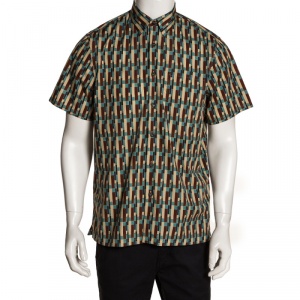 Prada Multicolor Cotton Abstract Print Short Sleeve Shirt L