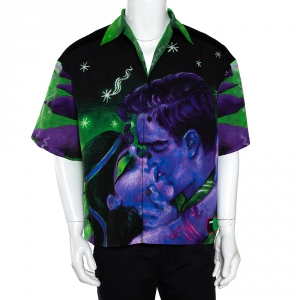 Prada Multicolor Impossible True Love Print Cotton Bowling Shirt M