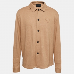 Prada Tan Brown Cashmere & Wool Shirt 2XL