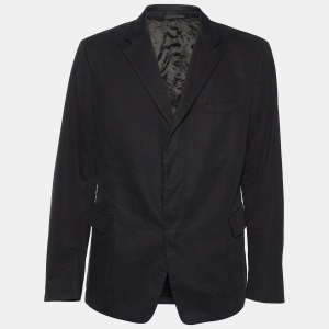 Prada  Navy Blue Cotton Button Front Blazer 3XL