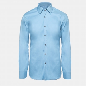 Prada Light Blue Stretch Cotton Button Front Shirt L