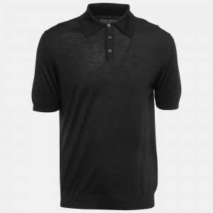 Prada Black Wool Knit Logo Embroidered Polo T-Shirt XXL