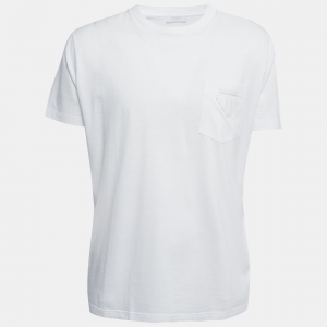 Prada White Cotton Logo Pocket Detail Crew Neck Half Sleeve T-Shirt 3XL