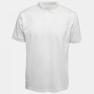 Prada White Cotton Logo Patch Polo T-Shirt XL