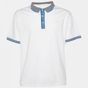 Prada White Cotton Striped Collar Polo T-Shirt XXXL