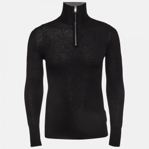 Prada Black Rib Knit Half Zip Jumper L