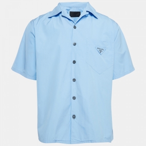 Prada Blue Cotton Short Sleeve Shirt L