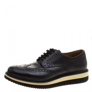 Prada Black Brogue Leather Wingtip Derby Size 40