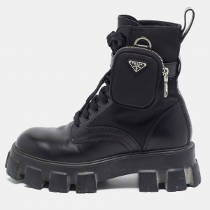 Pre Owned Prada Monolith Size 40.5 Black Nylon Ankle Length Boots