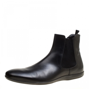 Prada Black Leather Chelsea Boots Size 44