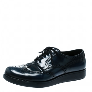 Prada Blue Leather Brogue Derby Sneakers Size 42.5