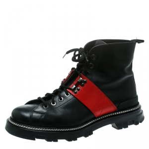  Prada Sport Black/Red Leather High Top Combat Boots Size 44