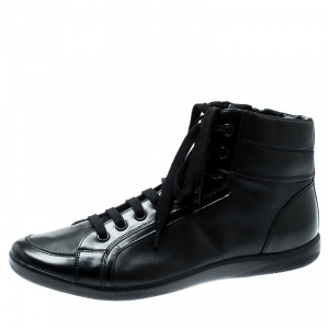 Prada Sport Black Leather High Top Lace Up Sneakers Size 43