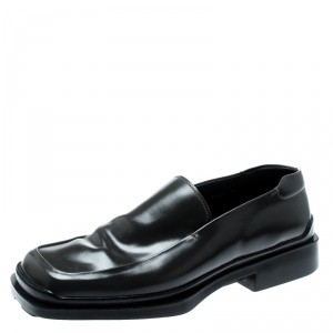 Prada Dark Grey Leather Platform Loafers Size 44