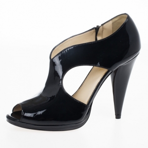 Prada Black Patent Peep Toe Ankle Booties Size 38