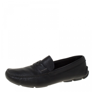 Prada Black Leather Penny Slip On Loafers Size 43.5
