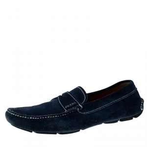 Prada Blue Suede Penny Slip On Loafers Size 42