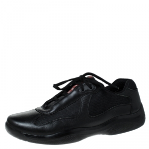Prada Black Leather And Mesh America's Cup Lace Up Sneakers Size 43.5
