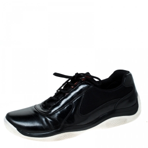 Prada Sport Black Leather And Mesh Lace Up Low Top Sneakers Size 42