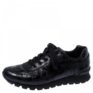 Prada Black Crocodile Leather Sneakers Size 43