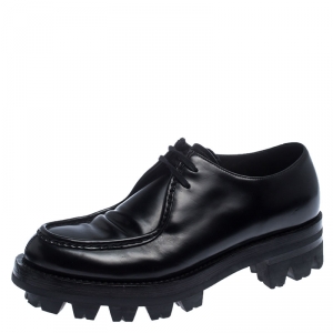 Prada Black Leather Lug Sole Lace Up Oxford Size 42