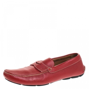 Prada Red Leather Penny Loafers Size 42