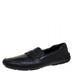 Prada Black Leather Slip On Loafers Size 44