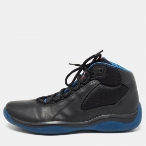 Prada Blue/Black Leather and Mesh Punta Ala  Sneakers Size 41