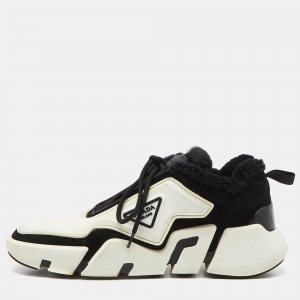 Prada Black/White Rubber and Suede Low Top Sneakers Size 42