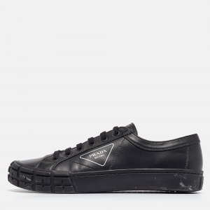 Prada Black Leather Low Top Sneakers Size 44