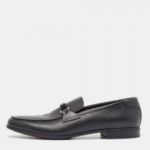 Prada Black Leather Slip On Loafers Size 44