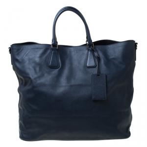 Prada Navy Blue Saffiano Soft Leather Weekender Bag