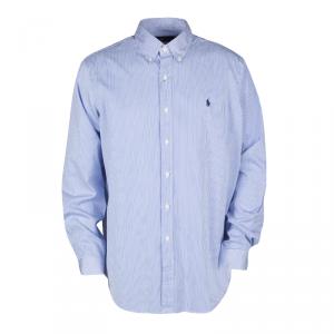 Pre Owned Ralph Lauren Blue and White Striped Cotton Long Sleeve Button Front Shirt XL