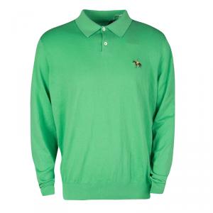 Pre Owned Ralph Lauren Green Cotton Knit Long Sleeve Polo T-Shirt XXL
